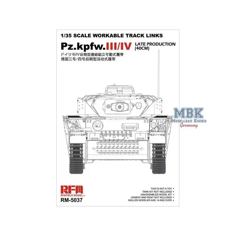 RYE FIELD MODEL 5037 PANZER III / IV LATE WORKABLE TRACKS 40CM 1/35 Expédition Rapide
