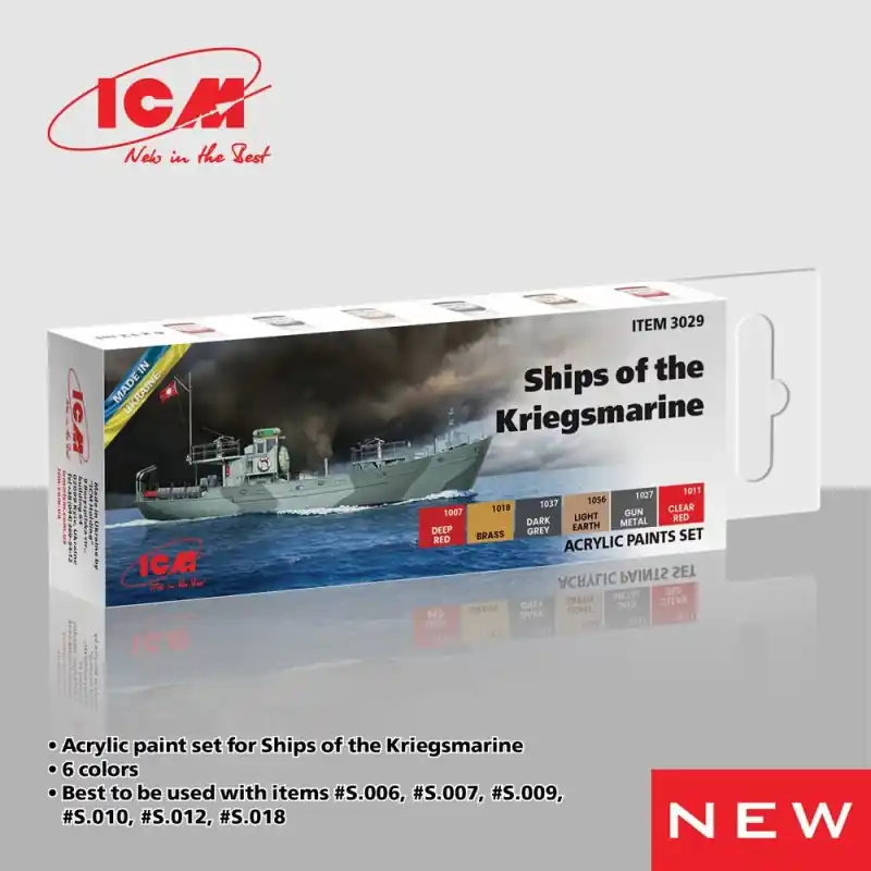 ICM 3029 PEINTURE ACRYLIC PAINT SET FOR SHIPS OF THE KRIEGSMARINE 6 X 12 ML Prix Promo