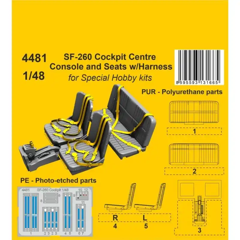 CMK 129-4481 SF-260 COCKPIT CENTRE CONSOLE AND SEATS W/HARNESS / FOR SH KITS 1/48 Prix Cassé