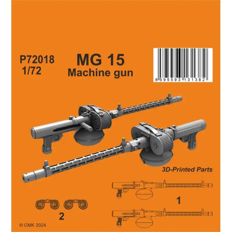 CMK 129-P72018 MG 15 GERMAN WWII MACHINE GUN 1/72 (2 PCS) / 3D PRINTED Jusqu'à Épuisement Des Stocks