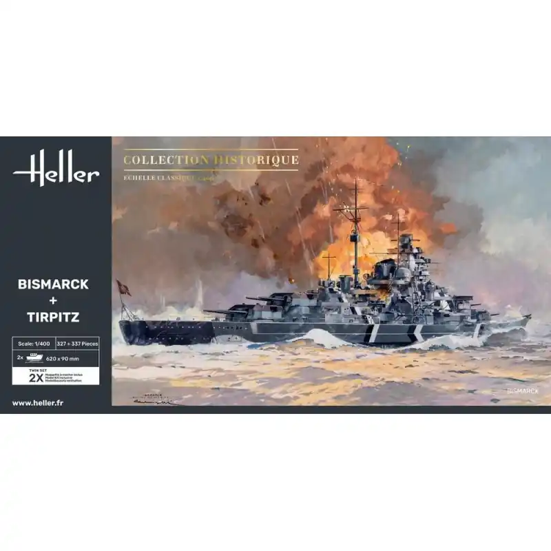 HELLER 85078 MAQUETTE BATEAU BISMARCK + TIRPITZ TWINSET 1/400 Prix Promo