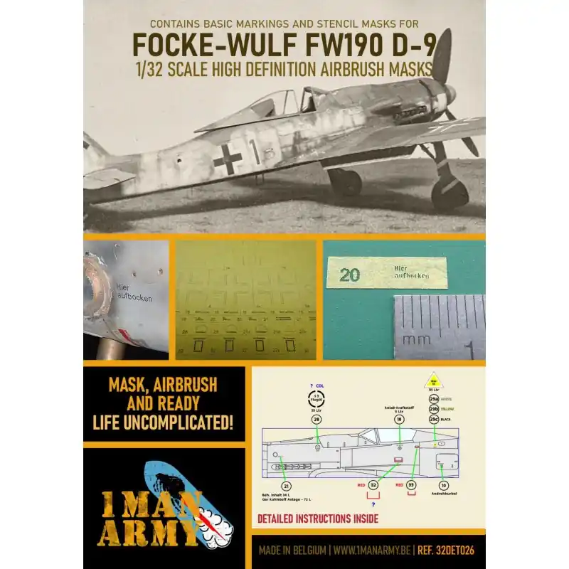 1 MAN ARMY 32DET026 MASK WH FOCKE WULF 190 D9 1/32 Prix Réduit
