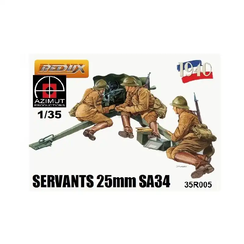 Certifié AZIMUT PRODUCTION 35R005 MAQUETTE FIGURINE SERVANTS CANON ANTI-CHAR 25MM SA34 ARMÉE DE TERRE 1940 1/35