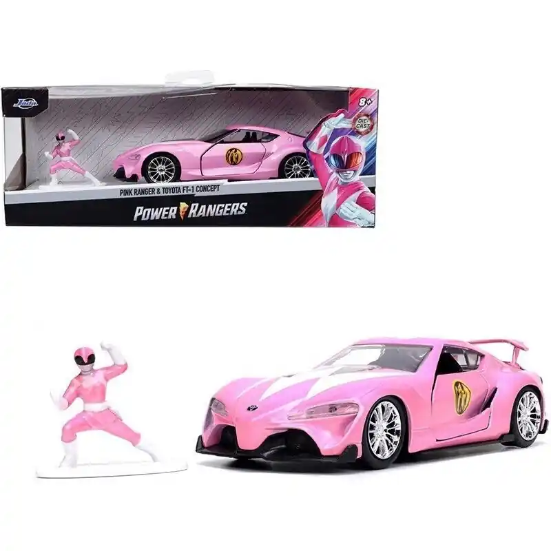 JADA 33079 MINIATURE TOYOTA FT-1 CONCEPT W/PINK RANGER FIGURE PINK 1/32 Nouvelle Collection