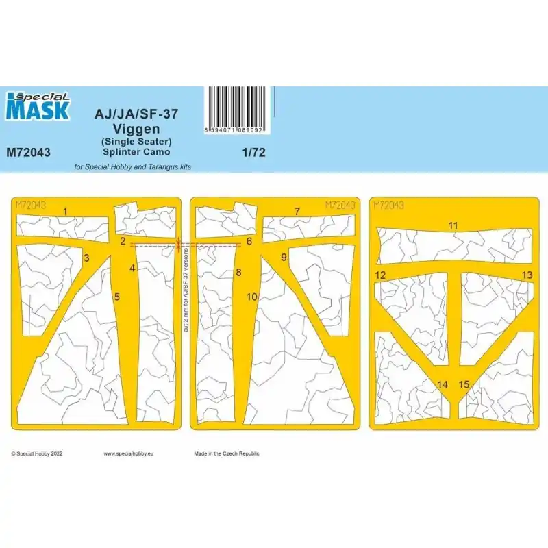 SPECIAL MASK M72043 AJ/JA/SF-37 VIGGEN (SINGLE SEATER) SPLINTER CAMO MASK 1/72 Haute Qualité