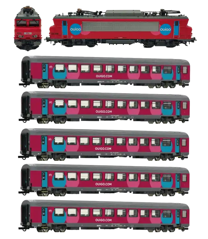 Promotion RAME COMPLETE - LOCOMOTIVE BB22238 + 5 VOITURES VOYAGEURS CORAIL OUIGO VTU B11tu SNCF - ANALOGIQUE