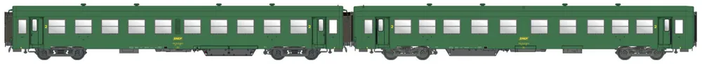 Acheter Direct COFFRET DE 2 VOITURES VOYAGEURS USI B10T U60 BOGIES Y16 CAISSE COURTE + B10T U63 BOGIES Y24 VERT CHAUFFAGE ELECTRIQUE MARQUAGE UIC LOGO ALLONGE JAUNE SNCF - (A RESERVER)
