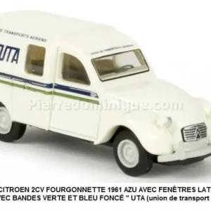 Produit De Marque *SOLDES* - CITROEN 2CV FOURGONNETTE 1961 AZU AVEC FENÊTRES LATÉRALES BLANCHE AVEC BANDES VERTE ET BLEU FONCÉ ‘‘ UTA (union de transport aériens) ‘‘ (F)