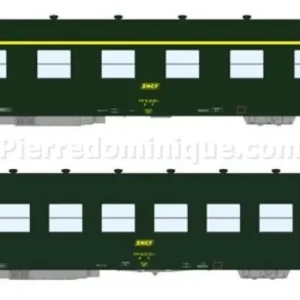*SOLDES* - COFFRET 2 VOITURES DEV AO Courtes Ep.IV Vert Logo jaune encadré SNCF Vente Flash