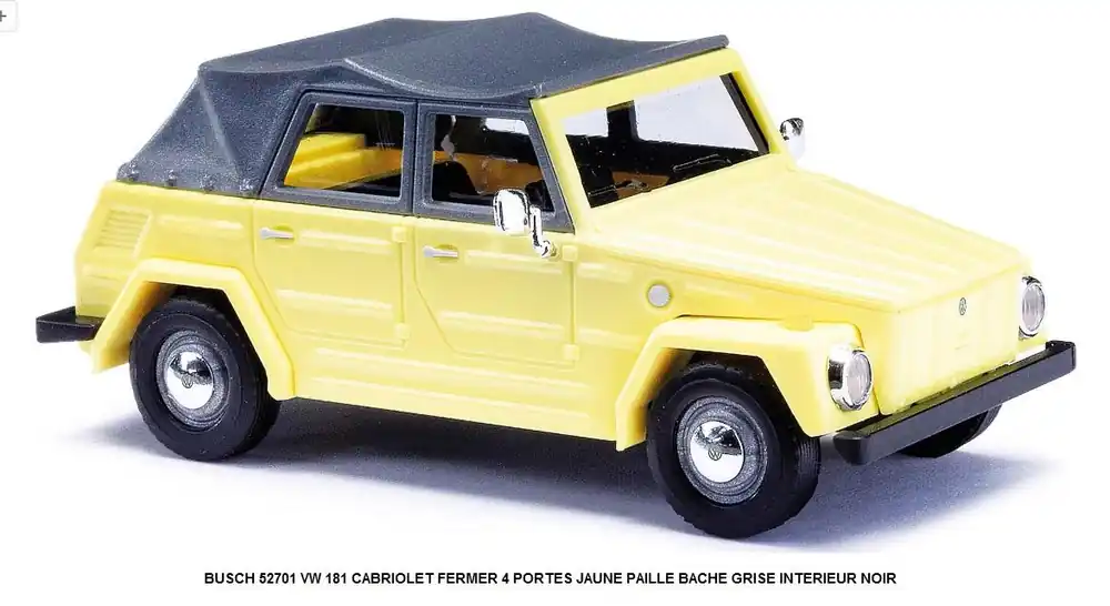 *SOLDES* - VW 181 CABRIOLET FERMER 4 PORTES JAUNE PAILLE BACHE GRISE INTERIEUR NOIR Remise