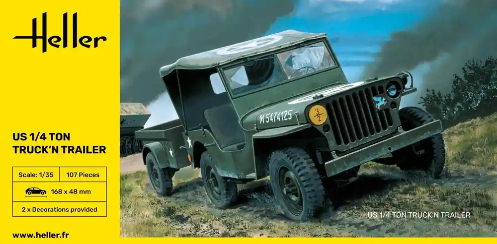 Heller 81105 US 1/4 Ton Truck‘n Trailer Haute Qualité