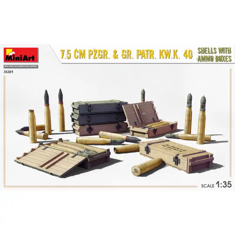 7.5 cm PZGR. & GR. PATR. KW.K. 40 cartouches avec boîtes de munitions - MiniArt 35381 - 1/35 Pas Cher