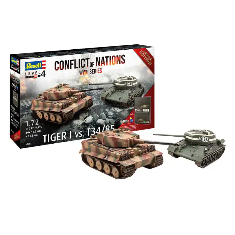 Meilleur Choix Coffret Chars Tiger I VS. T34/85 - Edition Limitée - Série Conflict of Nations WWII - REVELL 05655 - 1/72