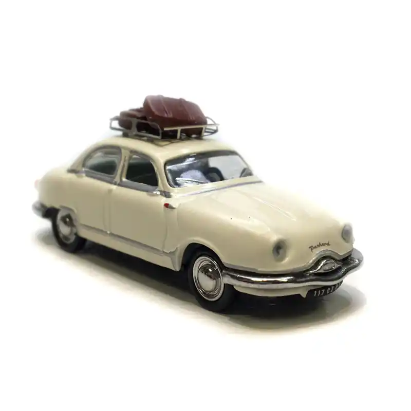 Petit Prix Panhard Dyna Z Blanche, galerie de toit et 2 valises - SAI 1751 - HO 1/87