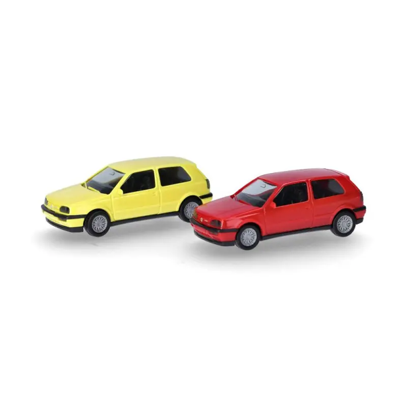 MiniKit Volkswagen Golf III VR6 2 portes, lot de 2, jaune souffre/ rouge flash - HERPA 014014- HO 1/87 Soldes