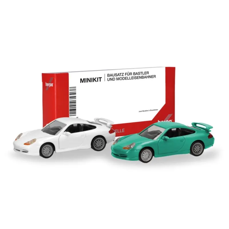 MiniKit Porsche 911 GT3, lot de 2, blanc/cyan - HERPA 014083 - HO 1/87 Jusqu'à Épuisement Des Stocks