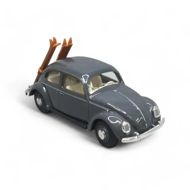 VW Coccinelle avec porte-skis, Gris - BUSCH 52965 - HO 1/87 Promotion Saisonnière