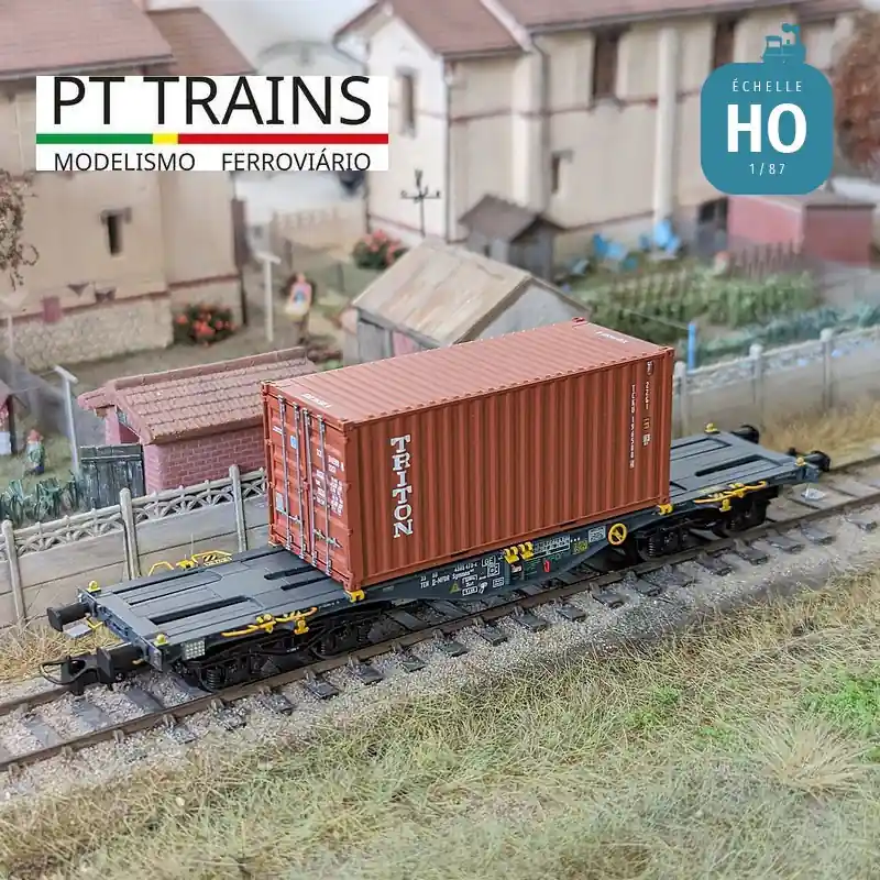Wagon multimodal Sgmmnss 40‘ MFD RAIL + container 20‘ DV Triton Ep VI HO PT TRAINS PT100322 Promotion