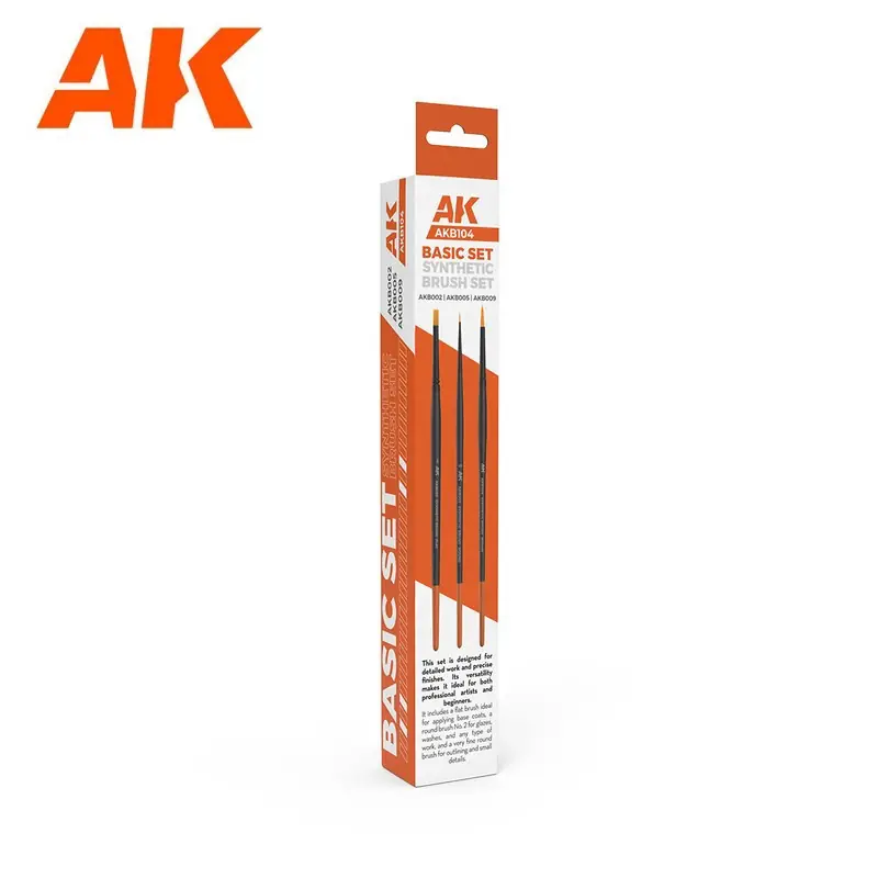 Set de 3 pinceaux et brosses synthétiques Basic AK Interactive AKB104 Achetez Aujourd'hui