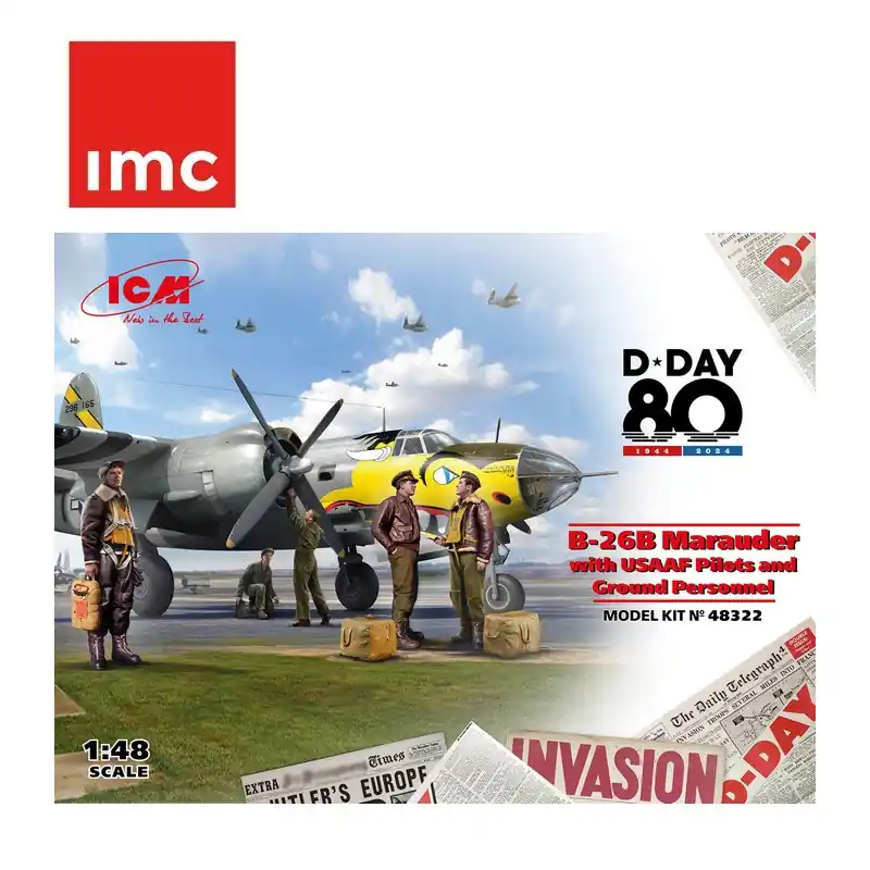 B-26B Marauder, WWII Bombardier américain avec pilotes et personnel au sol de l‘USAAF 1/48 ICM 48322 Promotion