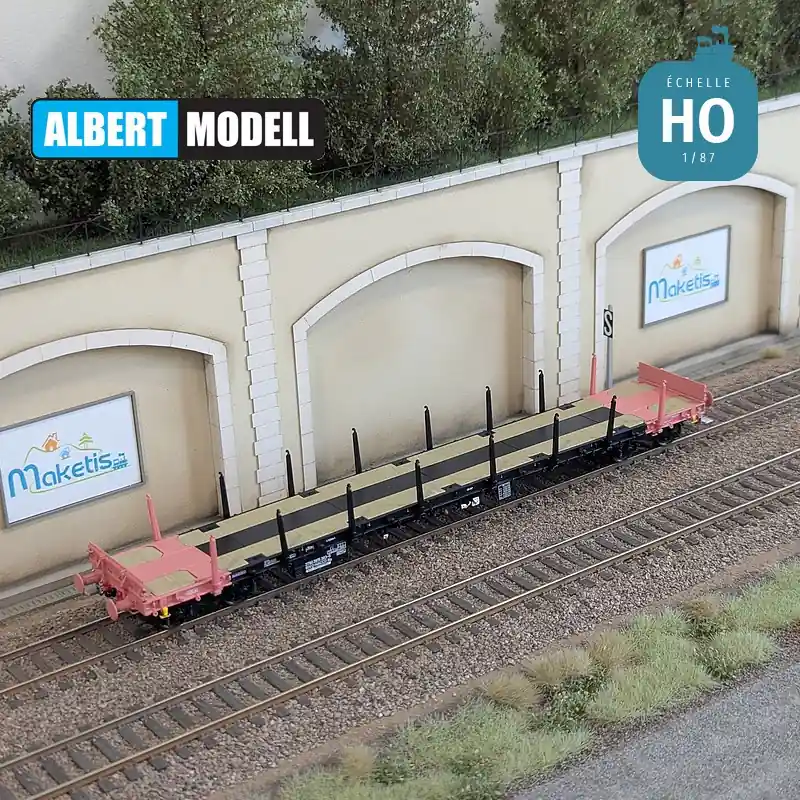 Marque Wagon plat Rs noir et rose bogies Y25 soudés Nacco Ep VI HO Albert Modell 391018