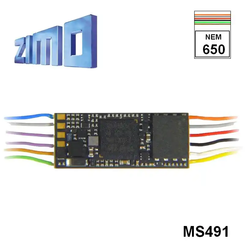Décodeur miniature sonore 16 bits Zimo MS491 DCC 12 cables de connexion NEM650 MS491 Offre Limitée