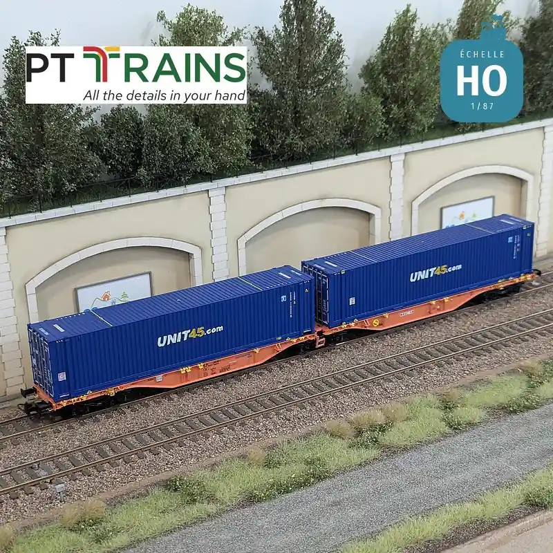 Prix Cassé Wagon multimodal type Sggmrss 90 CONTINENTAL RAIL / WASCOSA + containers 45‘ UNIT45 EP VI HO PT TRAINS 100520
