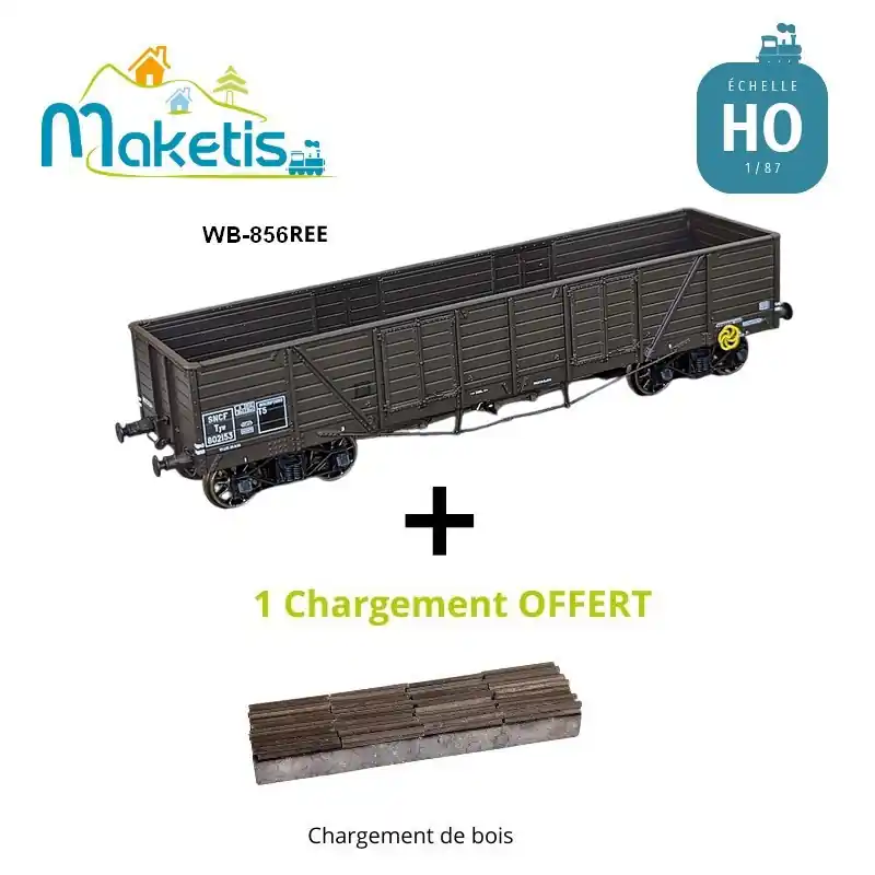 Pack Wagon tombereau TP SNCF Ep IIIb HO REE WB-856 + 1 chargement de bois offert Expédié Aujourd'hui