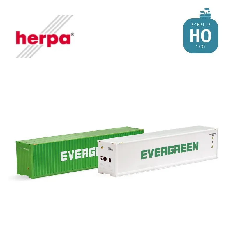 Set de 2 conteneurs 40 pieds Evergreen HO Herpa 076449-007 Nouvelle Collection