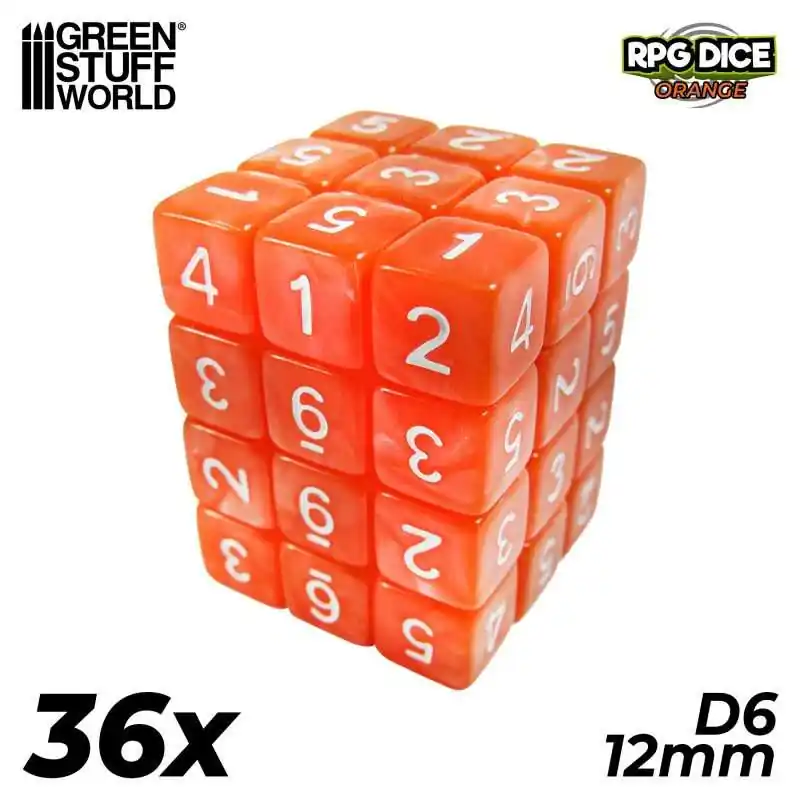 36x D6 12mm Dés de Jeu - Orange Top Vente