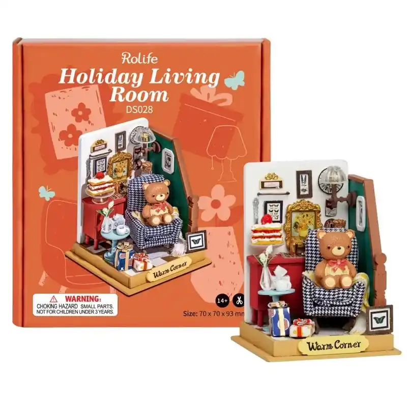 Prix Cassé Maison Miniature DIY Holiday Living Room - Puzzle 3D Mécanique en bois Rolife