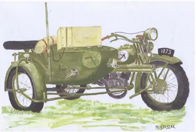 Choroszy Modelbud V02 Heavy Motorcycle M111 Sokół (Falcon) with Side Car and Radio-Station Top Vente