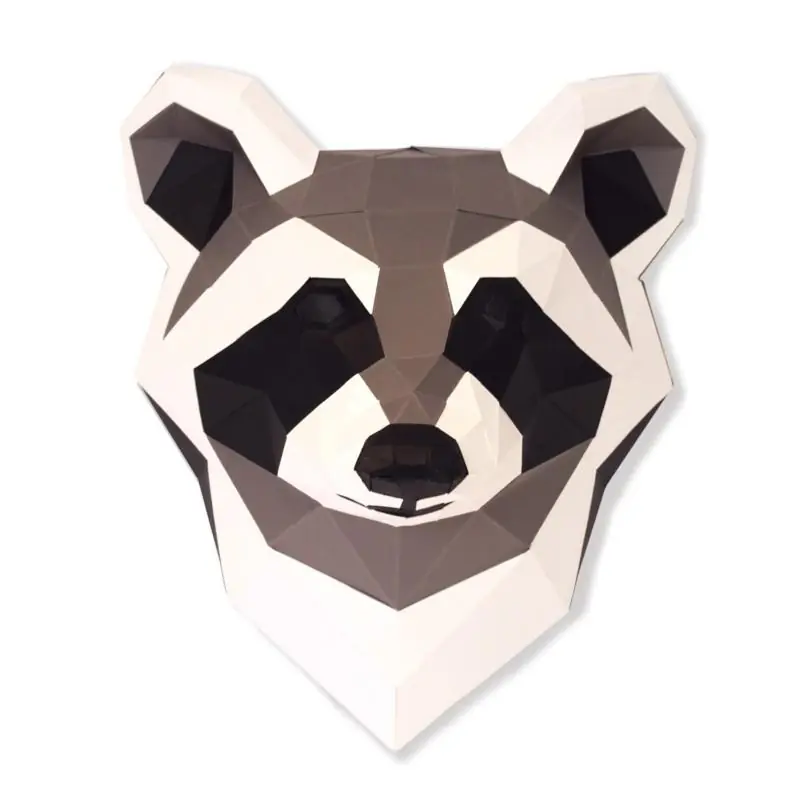 Kit de pliage Prédécoupé Trophée Tête de Raton Laveur Noir et Blanc Agent Paper Offre Du Jour