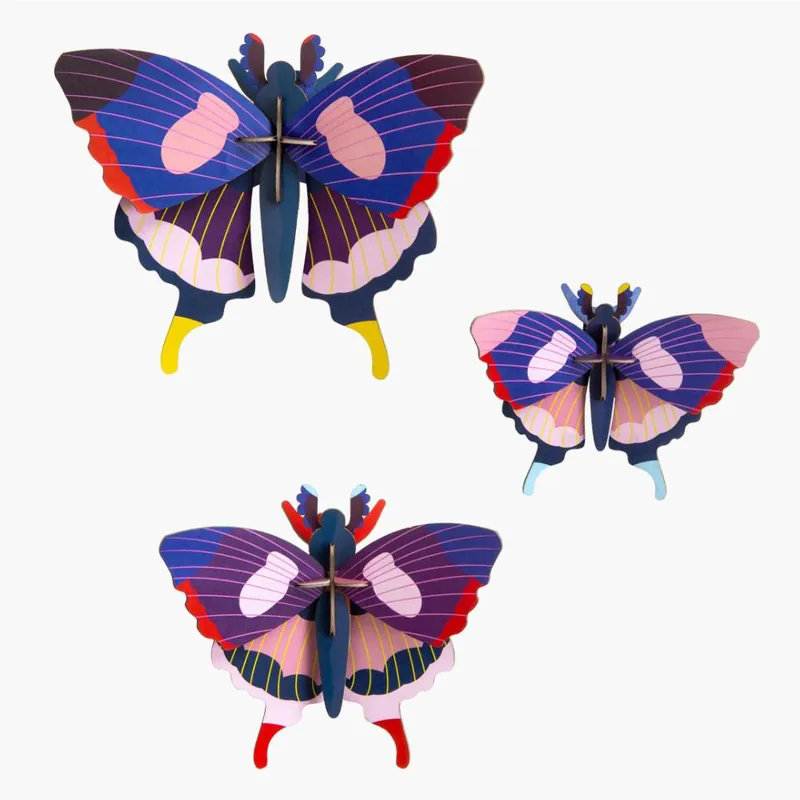 Lot de 3 Papillons bleus en carton Décoration 3D Swallowtail Butterflies Studioroof Top Vente