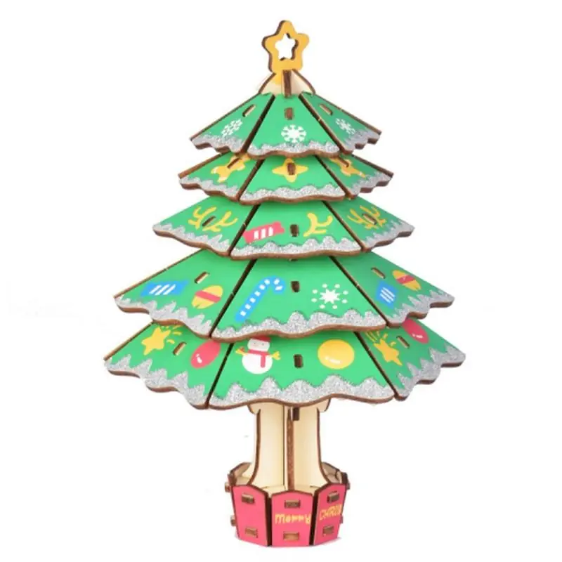 Must-Have Maquette Sapin de Noël Vert décoré 13x14x20cm 43 pièces Bois coloré à construire