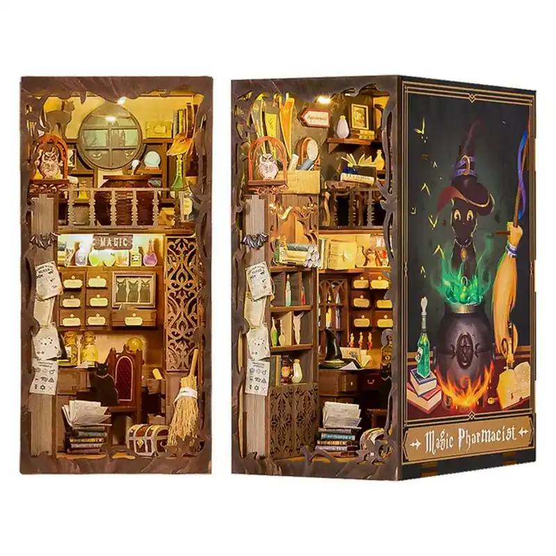 Dernier Modèle Kit Maquette Book Nook Magic Pharmacist 18x11x23 cm Serre-livres Sorcier 3D Cutebee