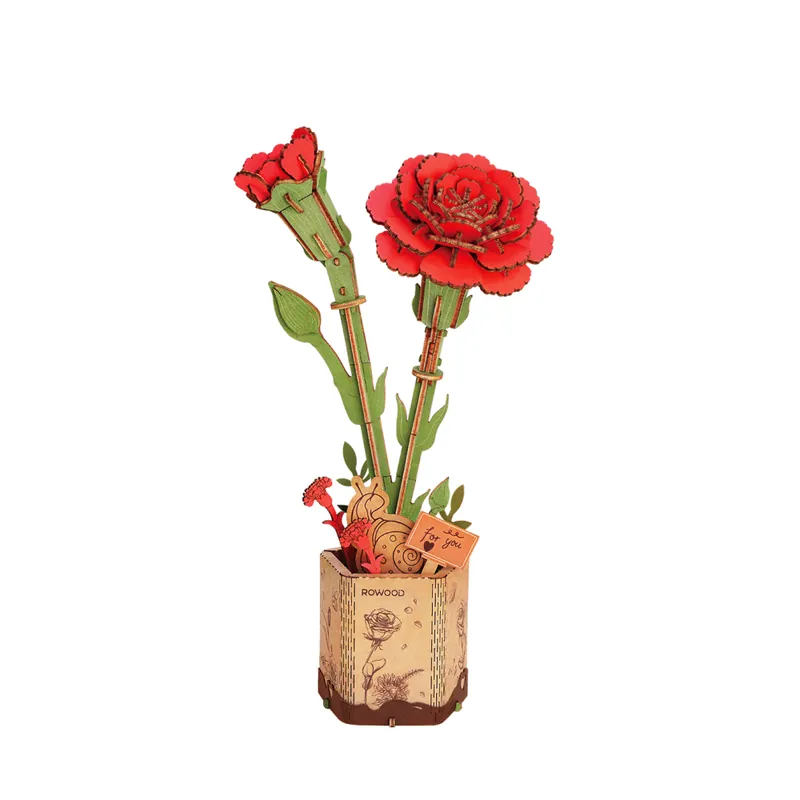 Pas Cher Maquette Bois Pot de Fleurs Oeillet Rouge Puzzle 3D de 124 pièces TW052 Rolife