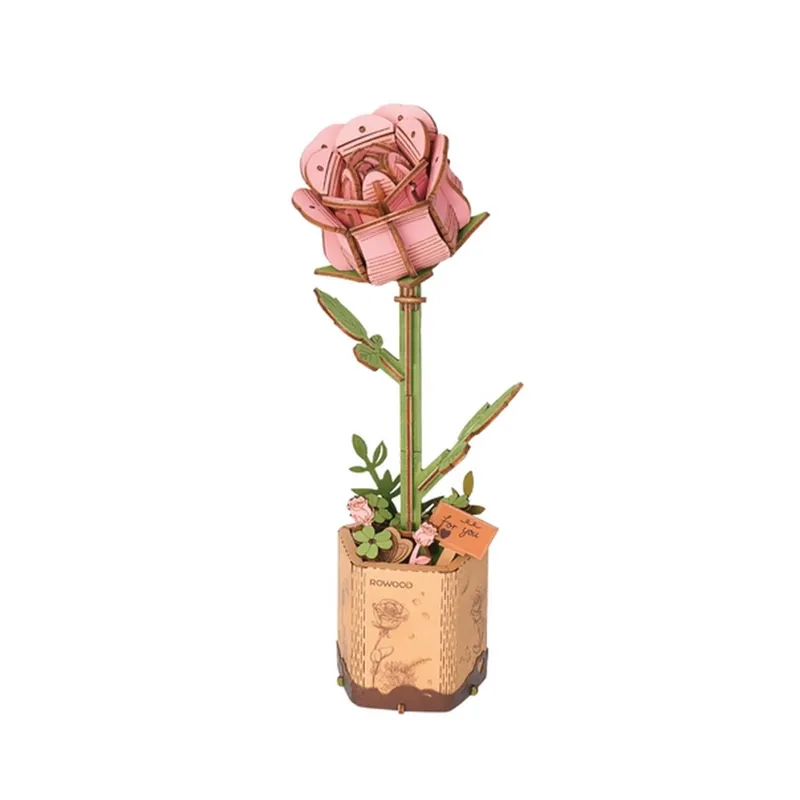 Maquette Bois Pot de Fleurs Rose Rose Puzzle 3D de 104 pièces TW041 Rolife Super Prix