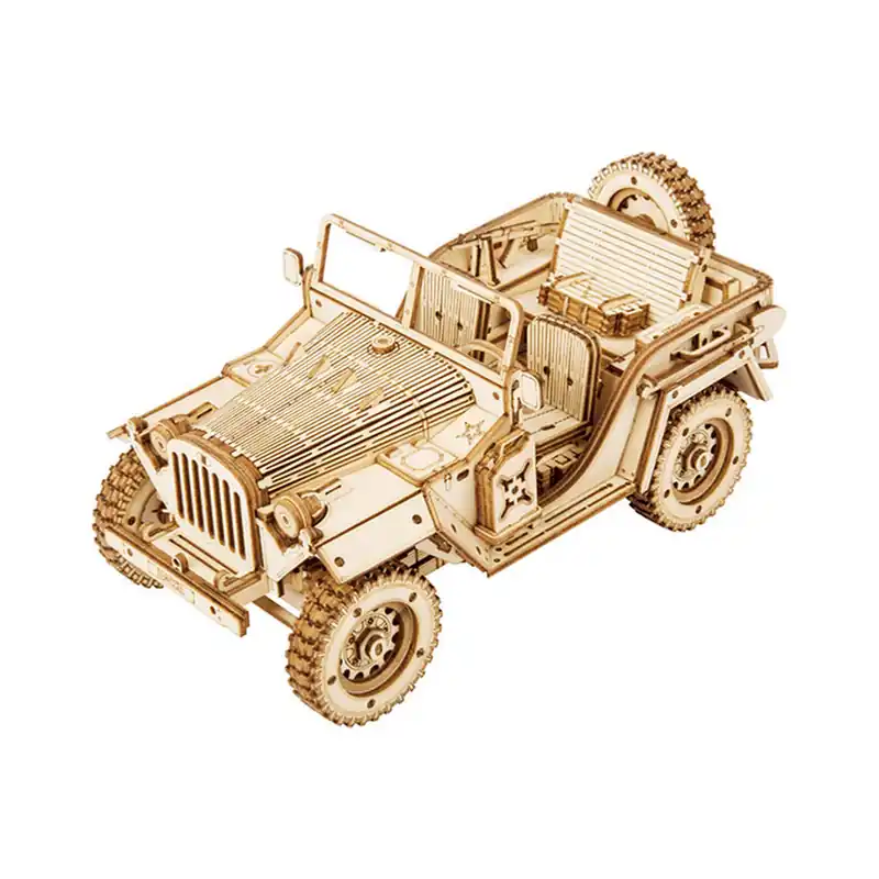 Prix Bas Maquette Bois Voiture Jeep de l‘Armée 19cm Puzzle 3D de 369 pièces MC701 Rokr
