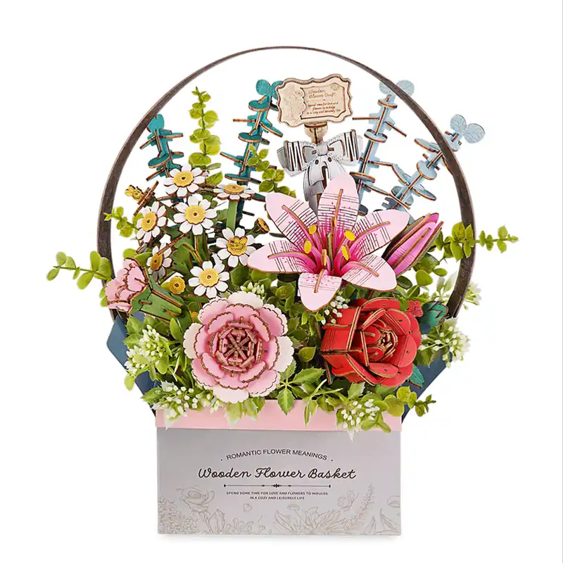Panier Bois de 5 Fleurs Plantes Puzzle 3D de 428 pièces TW03H Wooden Flower Basket Rowood Acheter Direct