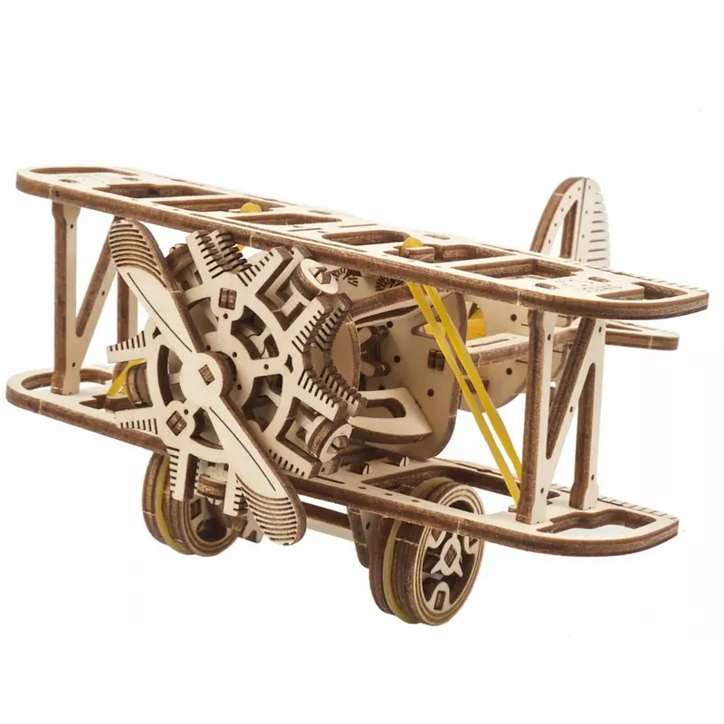 Ugears Maquette Bois Avion Bi-plan 15cm Puzzle 3D Mécanique 84 pièces Promotion