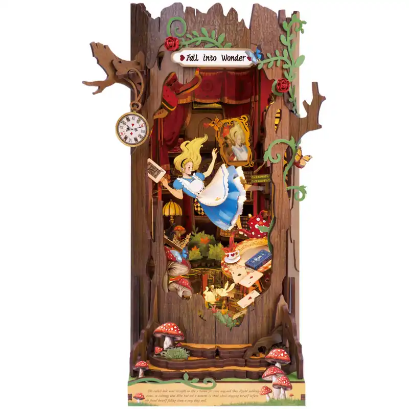 Dernier Modèle Kit Maquette Book Nook à fabriquer Alice au Pays des Merveilles 20x15x25cm TGB12 Serre-livres Alice 3D miniature Rolife