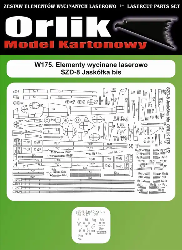 Marque Orlik 175w Elementy wycinane laserowo do modelu SZD-8 Jaskółka bis