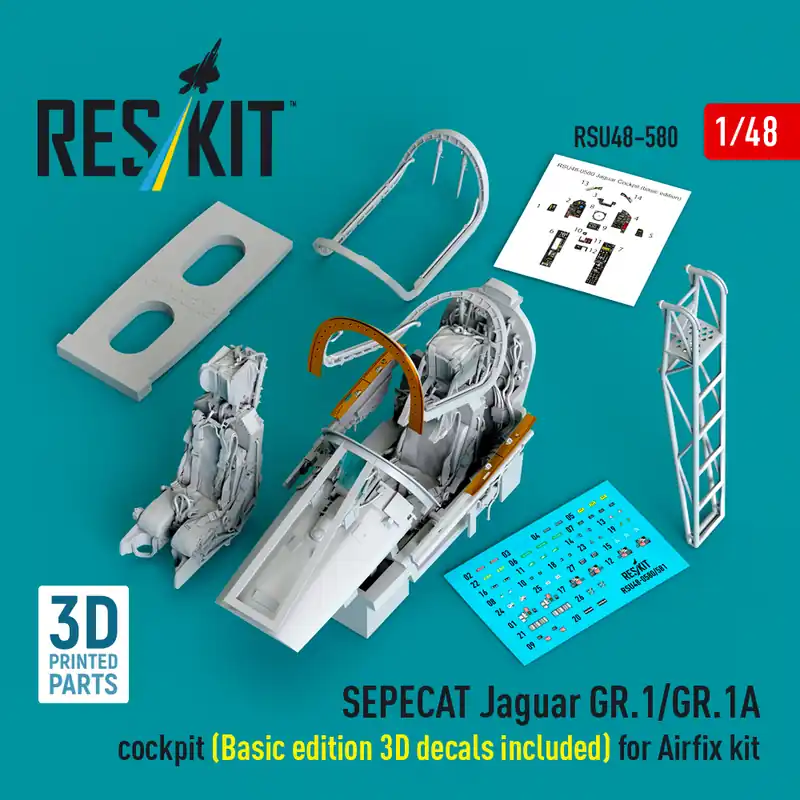 NEW! RES/KIT U48-0580 SEPECAT Jaguar GR.1 / GR.1 A - Cockpit / Basic Edition - 3D Decals Included (for Airfix Kits / 3D-Printed) Dernière Chance