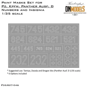 DN Models 35-827-046 Paint Masks Set Panther Ausf. D Numbers And Insignia Paiement Sécurisé
