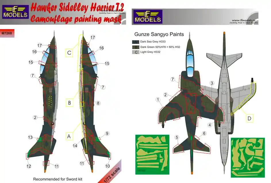 Offre Limitée LF Models M7268 Hawker Siddeley Harrier T.2 Camouflage Painting Mask