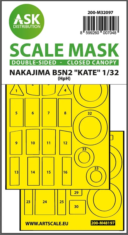 Art Scale Kit M32097 Nakajima B5N2 Kate Closed Canopy - Double-Sided Express Mask (for Infinity kits) Haute Qualité