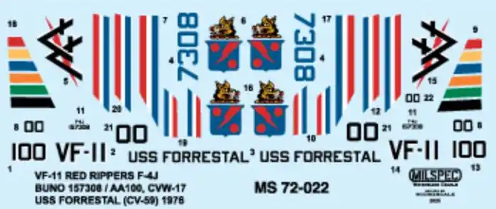 NEW! Milspec 72022 McDonnell Douglas F-4 J Phantom - VF-11 Red Rippers (USS Forrestal CV-59 / 1976) Quantité Limitée