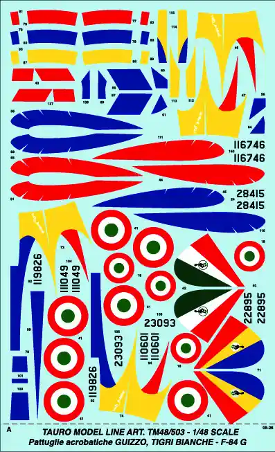 Promotion NEW! TAURO MODEL 48-503 Republic F-84 G Thunderjet - Aerobatic Teams Version Guizzo Tigri Bianche