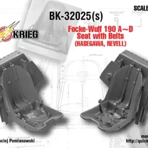 NEW! Bitskrieg 32025 Focke Wulf Fw-190 A-D - Seat with Belts (for Hasegawa and Revell Kits) Satisfait Ou Remboursé